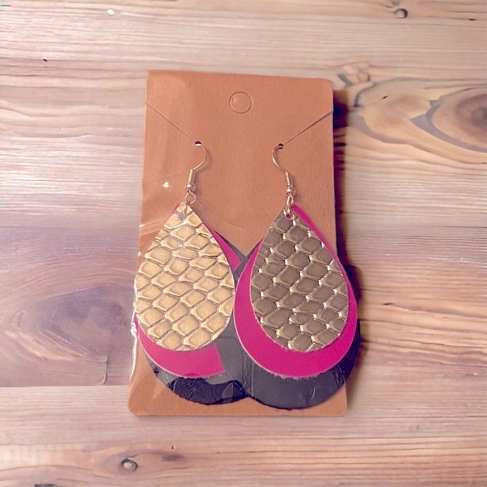 Animal print faux leather layered earrings—BRAND NEW - Picture 3 of 3